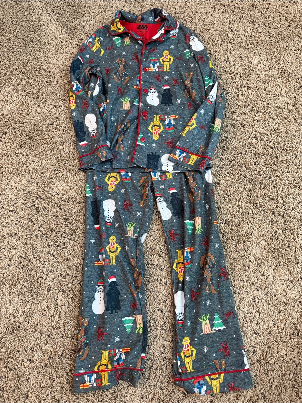 Star Wars Gray Holiday Character Kids Pajama Set with Red Trim